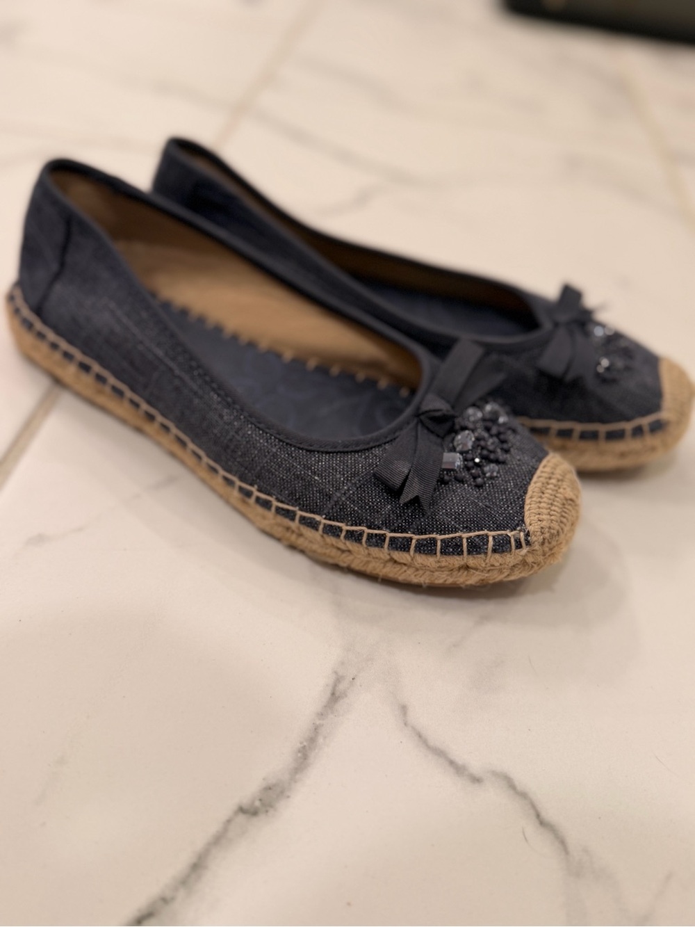 Simply Vera Vera Wang Navy Embellished Espadrille Flats with Bow - Picture 5 of 7